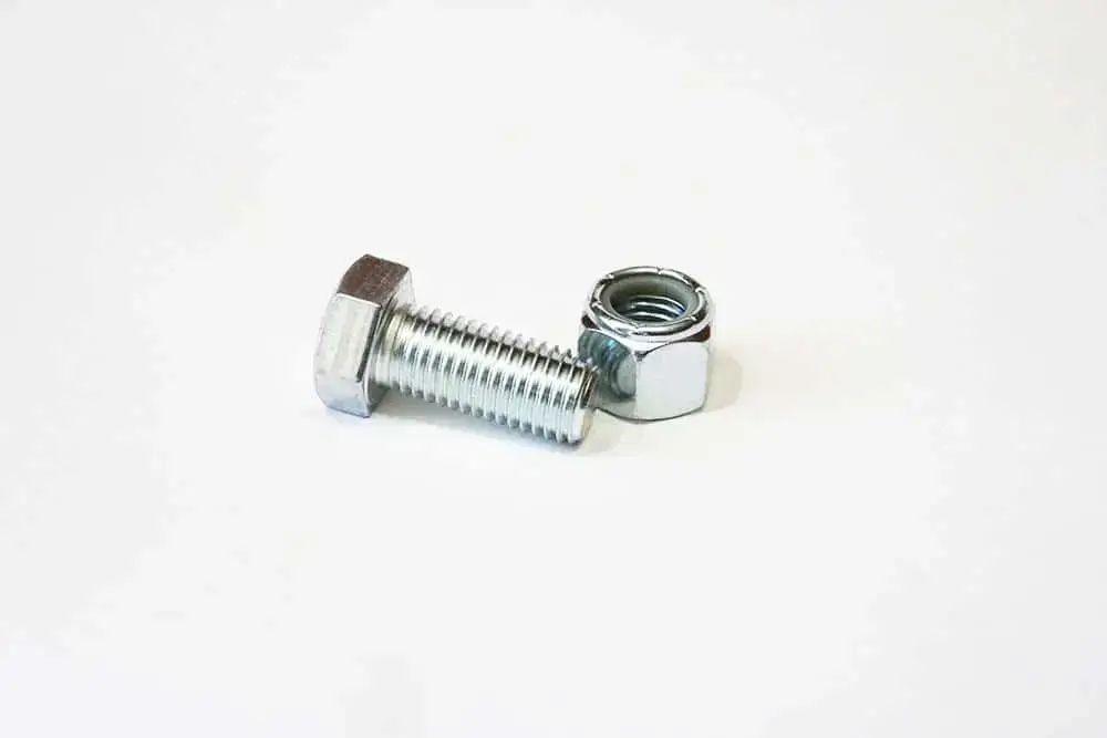 A Dock Hinge Bolt with Nylock Nut (8 Pack), as used on Great Northern Docks’ aluminum docks, shown on a white background.