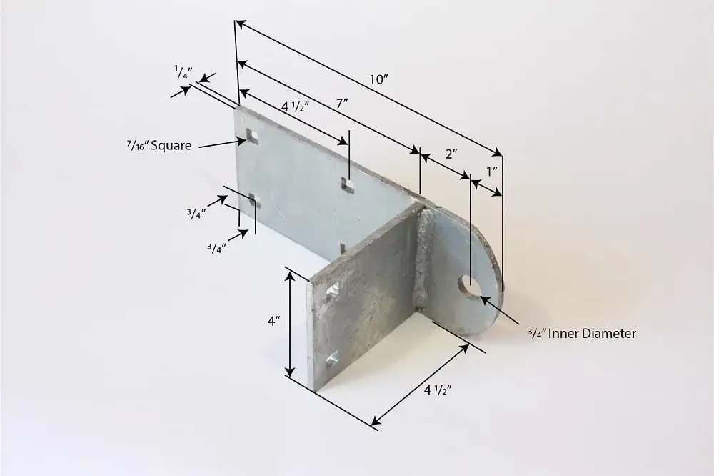 Reinforced Hinge Plate with multiple labeled measurements, ideal for Aluminum or Maine Docks, shown in perspective on a white background.