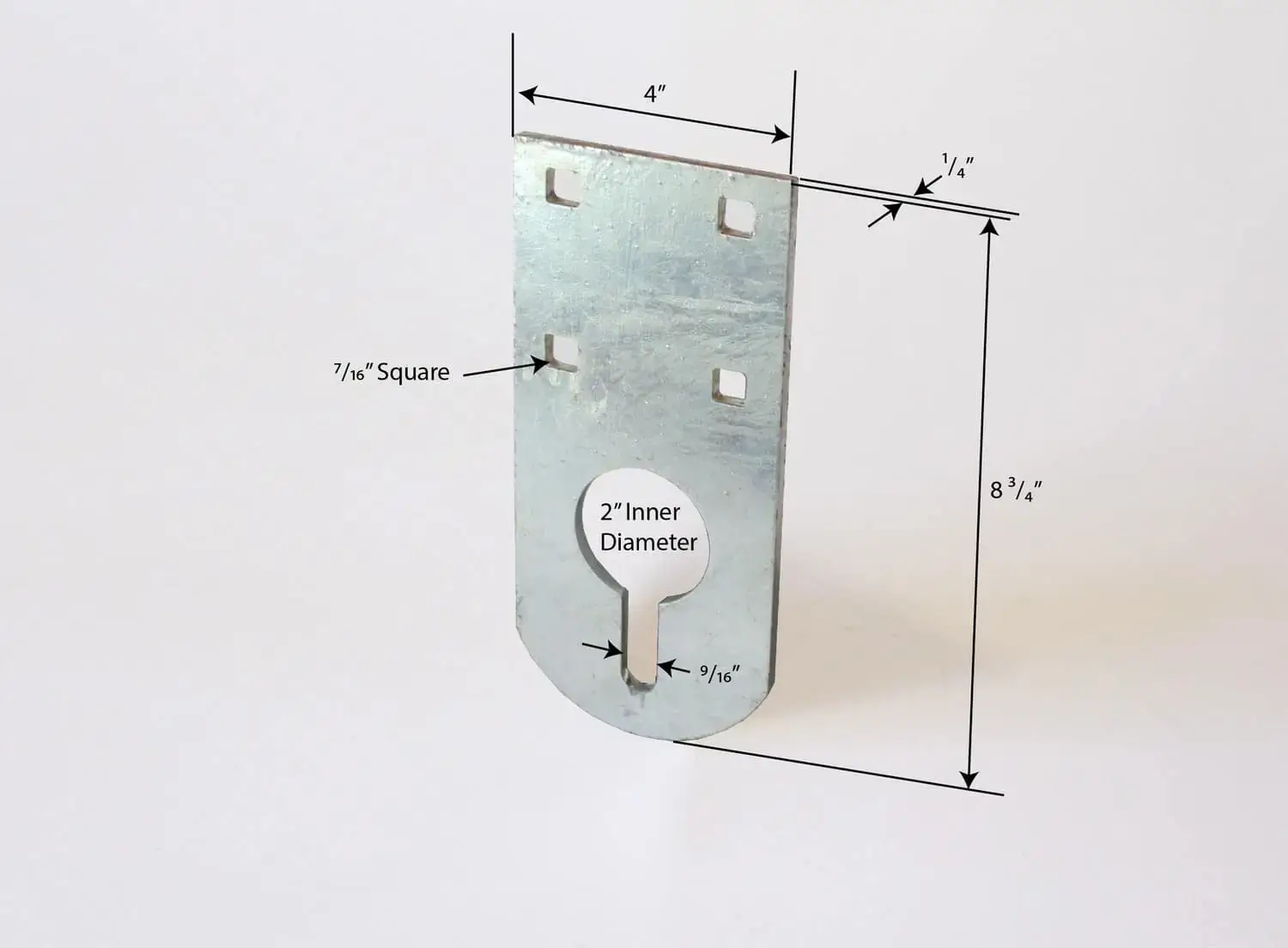 The Anchor Plate Keyhole by Great Northern Docks is an 8¼" tall, 4" wide metal bracket with four square holes and a 2" ID keyhole.