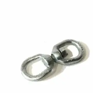The Mooring Swivel Eye-Eye, featuring two linked oval loops, is ideal for Aluminum Docks and is shown on a white background.