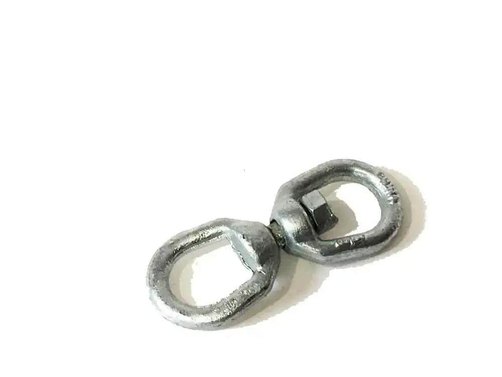 The Mooring Swivel Eye-Eye, featuring two linked oval loops, is ideal for Aluminum Docks and is shown on a white background.