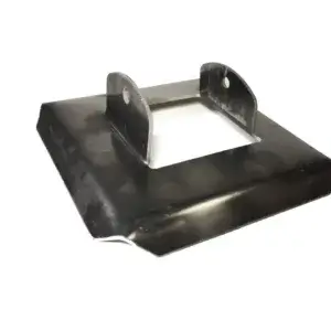 The 4x4 Post Foot is a black metal bracket with a square base and two upright tabs with round holes, used in Great Northern Docks aluminum docks.