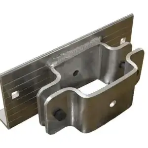 The 4x4 Post Bracket features bolts, a welded seam, and slotted holes—perfect for attaching structural parts to Wood or Aluminum Docks by Great Northern Docks.