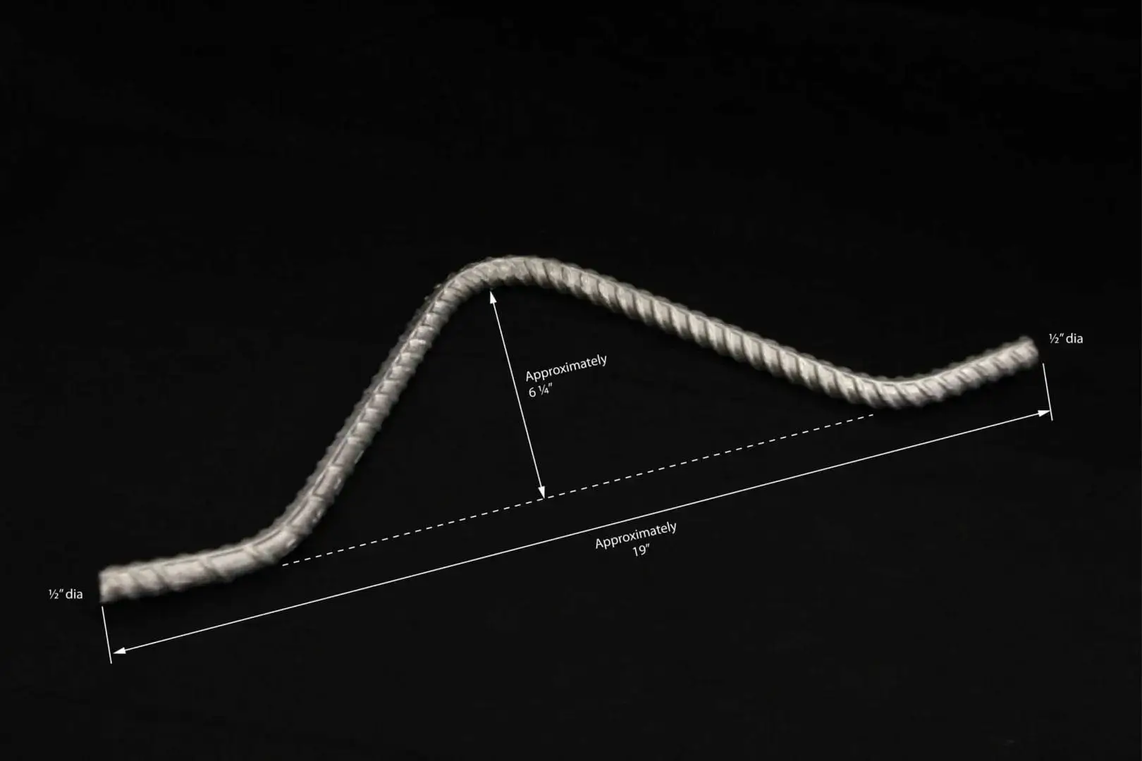 The DIY Anchor Rod for Concrete Block features a twisted curved metal design, approx. 19" long and 6.75" high, shown on a black background.