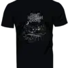 Black T-Shirt - GND: Features a white night scene of a lakeside cabin, boat, and trees with "Great Northern Docks" text, inspired by classic Maine docks.