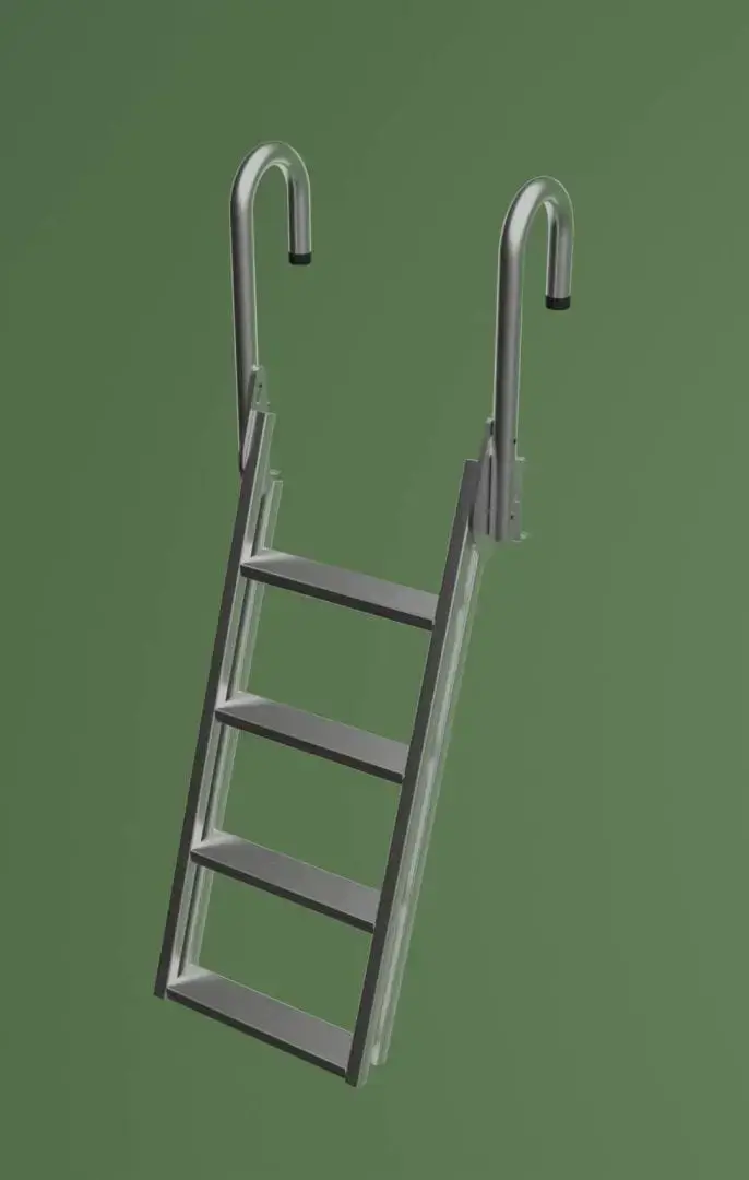 An Aluminum Ladder for Dura-LITE Docks, with four steps and two curved handrails, is shown against a plain green background.