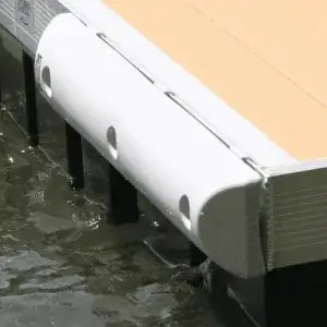 The Guardian Bumper with Horizontal Snap-On for Dura-LITE attaches to your floating wood dock edge, protecting it from boats in the water below.