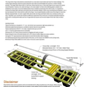 Technical diagram of the Plan - Finger Dock 3'x20', showing labeled parts, measurements, and disclaimer. Perfect for Maine Docks or classic Wood Docks.