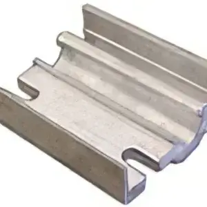 The Aluminum J Bracket (2-Pack) features a silver metallic finish with grooves, ridges, flat base, and raised edges—ideal for structural or mounting needs on Maine Docks.