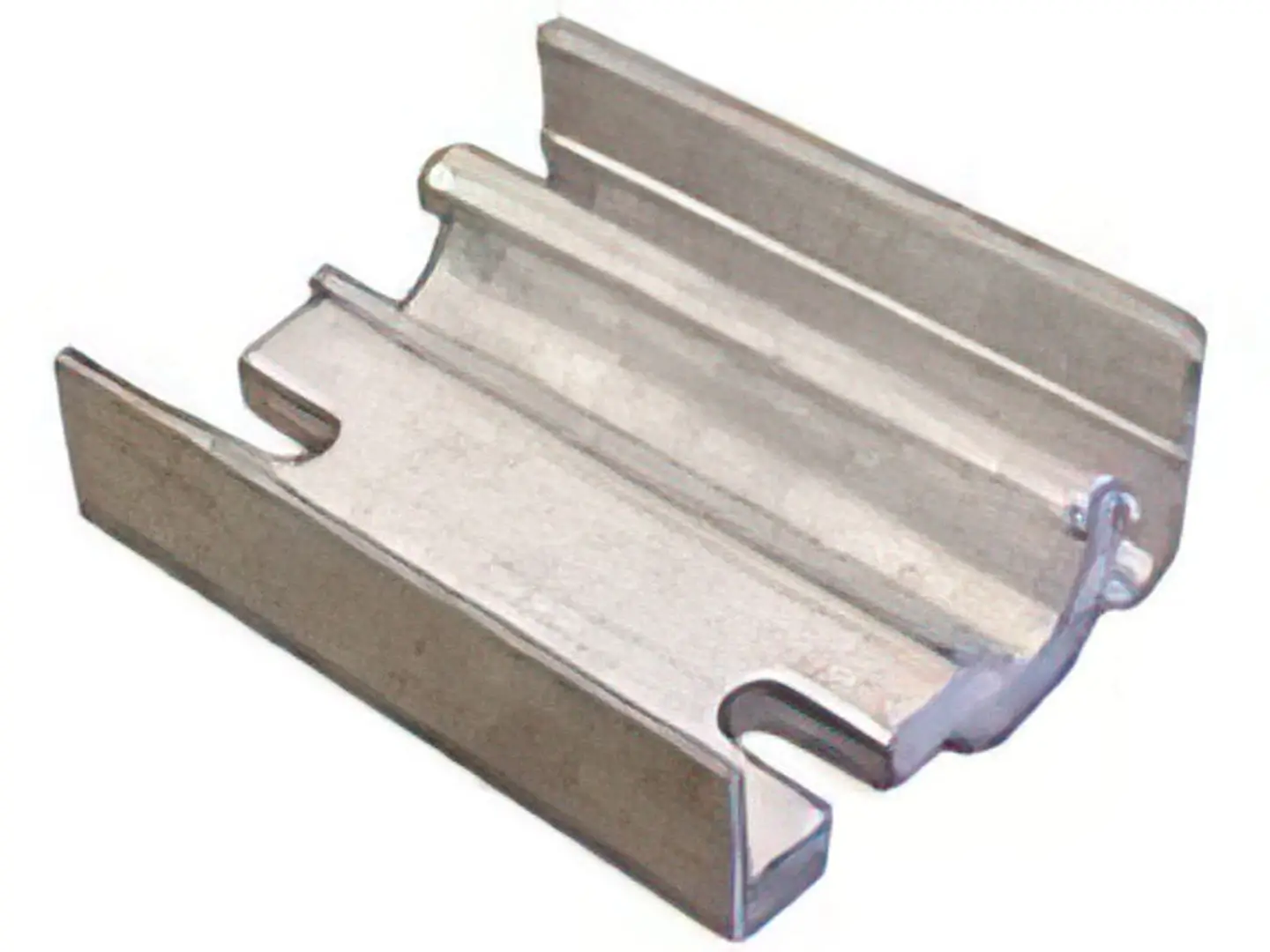 The Aluminum J Bracket (2-Pack) features a silver metallic finish with grooves, ridges, flat base, and raised edges—ideal for structural or mounting needs on Maine Docks.