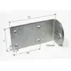 The Short L Hinge Plate is a rectangular metal bracket, 7.5" x 4", with square and circular holes—perfect for Aluminum Docks or Maine Docks systems.