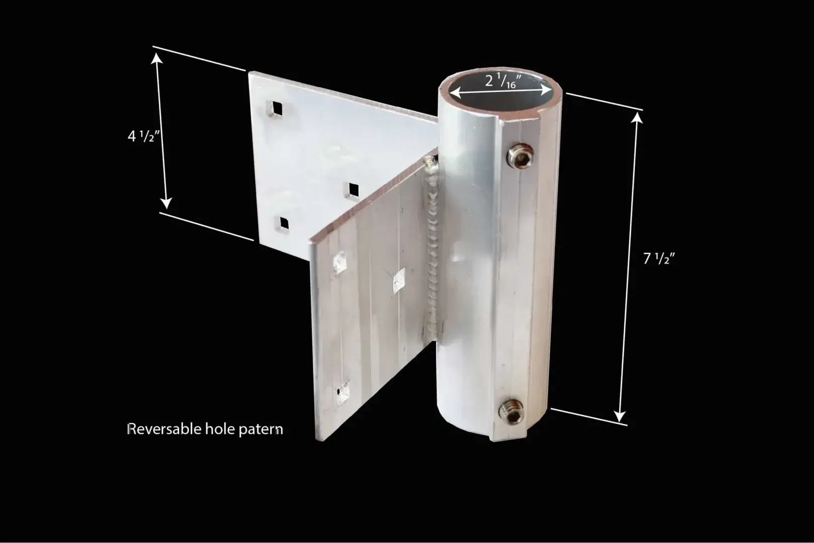 Corner Socket with cylindrical hinge section, ideal for Maine Docks; 4½" wide, 7½" high, 2¹⁄₁₆" dia. Reversible hole pattern on side plate.
