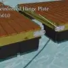 Illustration of two wood dock sections on water connected by a Reinforced Hinge Plate, labeled #6010 in the top left corner.