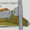 A labeled diagram shows a Shore Anchor Bracket (#6014) bolted to wood beams and metal poles with a large hinge hole for Aluminum Docks from Great Northern Docks.