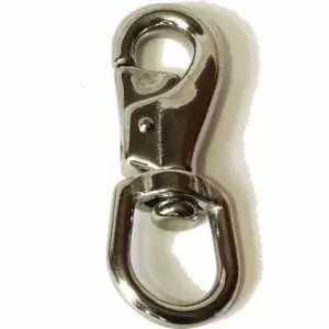 The Stainless Steel Swivel Snap features a shiny metal spring-loaded clasp, perfect for keychains, bags, or Maine Docks accessories, shown on a white background.