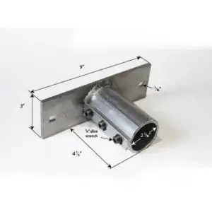 The Torsion Bar End Socket by Great Northern Docks fits 2 1/8" tube, measures 9 x 3 x 7/8, and uses bolts for a 1/4" Allen wrench with a 4.5" length shown.