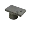 A metal object with a rectangular flat plate on top, often used in Maine Docks or Wood Docks, features a single hole and a cylindrical base, set against a plain white background.