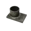 A cylindrical metal pipe, ideal for Aluminum Docks, is welded vertically onto a rectangular base plate with a small hole on one side, all set against a white background.