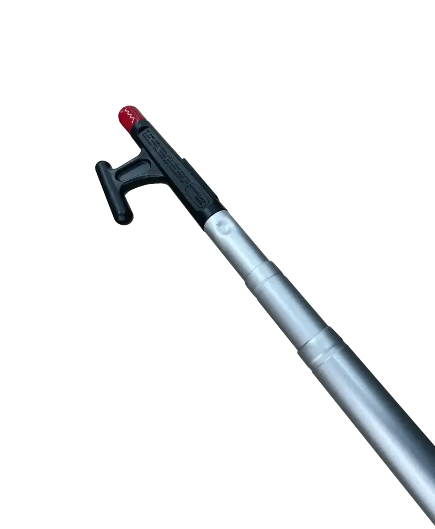 The Telescoping Boat Hook features an aluminum pole, black plastic hook, and red rubber tip—ideal for Great Northern Docks—shown on a plain white background.