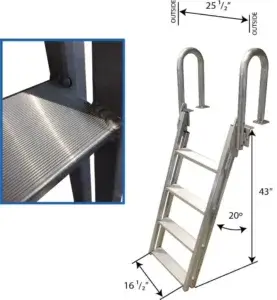 The Aluminum Dock Ladder features four wide, textured steps and sturdy handrails—ideal for Maine or aluminum docks.