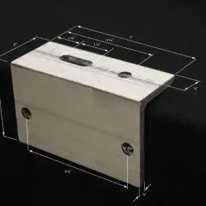 The Dock Cleat Stiffener for Galvanized Cleats, shown with labeled dimensions on black, is perfect for reinforcing Wood Docks like those by Great Northern Docks in Maine.