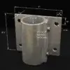 Flush Mount Pipe Bracket with cylindrical opening and set screws, perfect for Maine or wood docks. Shown on black background with labeled dimensions.