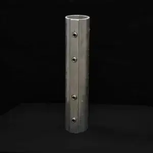 The Jack Pole Extension is a vertical aluminum tube with evenly spaced round holes, shown upright against a black background.