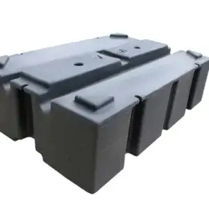 A large black plastic rectangular float with ridged sides, used for Great Northern Docks or floating platforms, photographed on a white background.