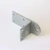 The Reinforced Hinge Plate for Maine Docks features four square holes, one large round hole, and a right-angle bend, shown on a white background.