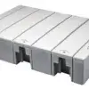 1000-Float-section-low The Connect-A-Dock is a gray, rectangular plastic pallet with a solid top and interlocking edges, perfect for material handling near Maine and Aluminum Docks.